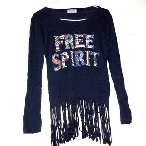 #   PINK CATTLELAC FREE SPIRIT FRINGED NAVY BLUE TOP